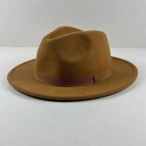 Fedora Hat Unisex OS Camel Brown Wide Brim Felt Style 20 in